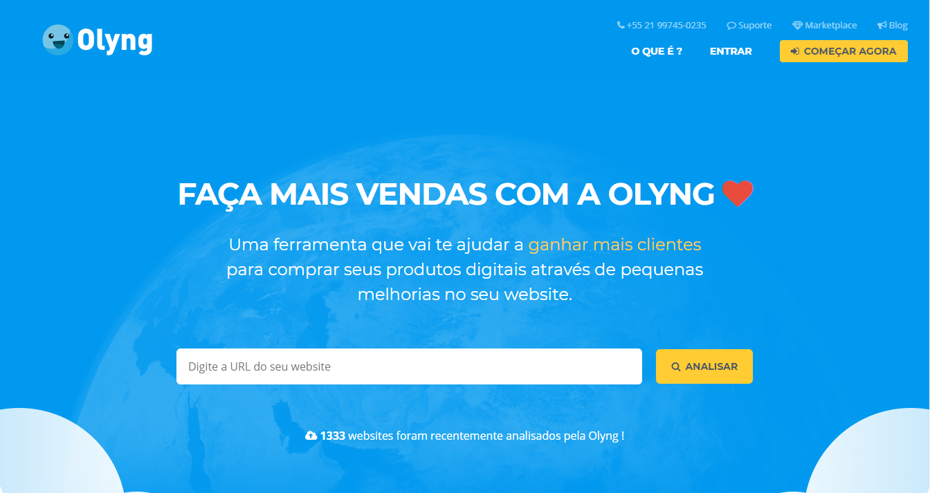 Imagem da página inicial da Olyng.com
