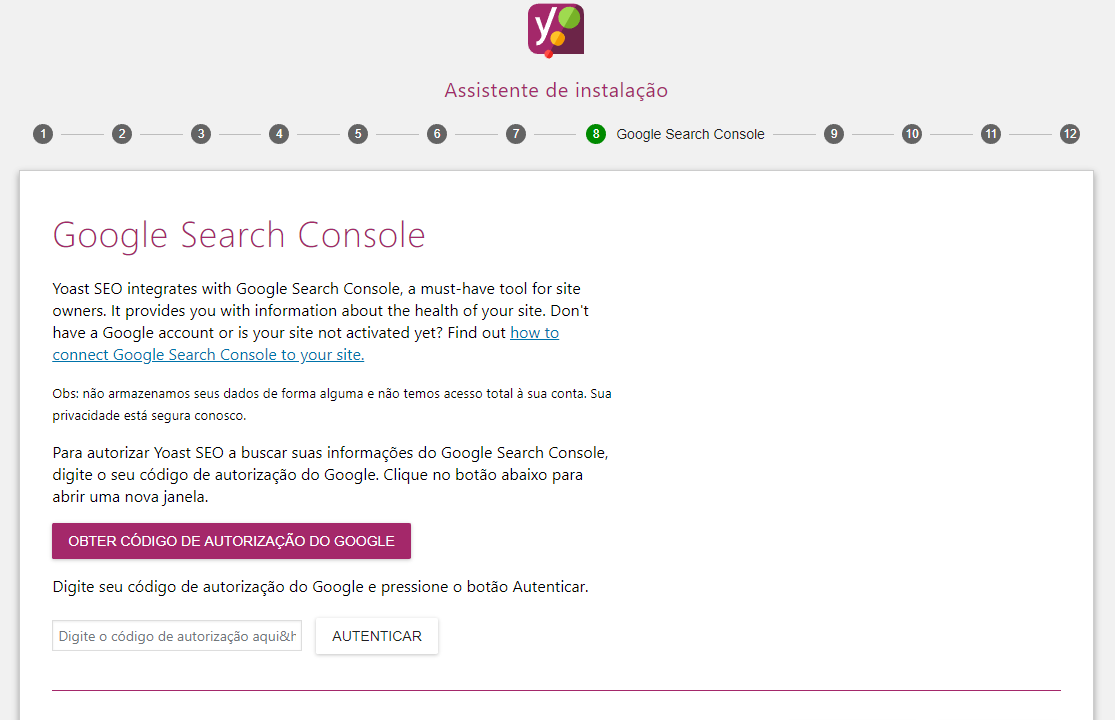 Tela de Google Search Console
