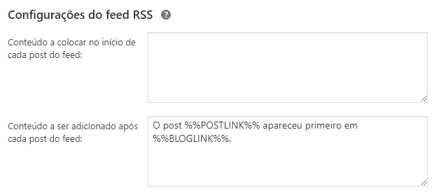 Configurações do feed RSS no Yoast SEO
