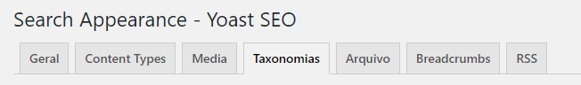 sub-menu do search appearance (taxonomias)